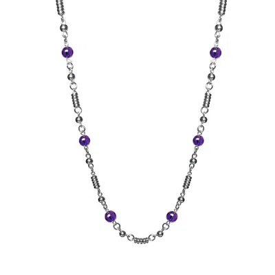Mhart Women's Silver / Purple Linked Amethyst Gemstone Necklace In Multi
