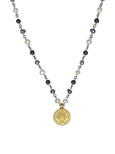 Mhart Women's Silver / White / Gold Mixed Pearl Coin Necklace In Multi
