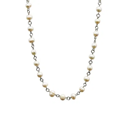 Mhart Women's Silver White Pearl Link Necklace