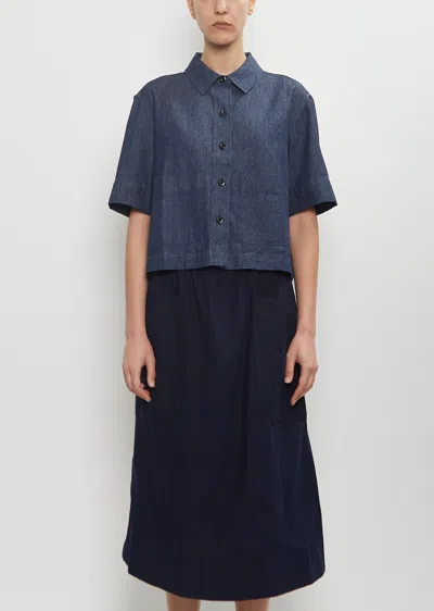 Mhl By Margaret Howell Cotton Linen Cropped Uniform Shirt In Denim Indigo