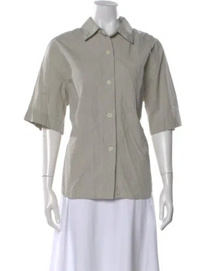 Pre-owned Mhl By Margaret Howell Plaid Print Three-quarter Sleeve Button-up Top In Neutral