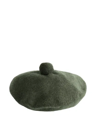 Mhl By Margaret Howell Pompom Wool Beret In Green
