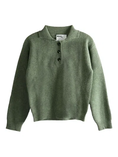 Mhl By Margaret Howell Ribbed Polo-collar Sweater In Green