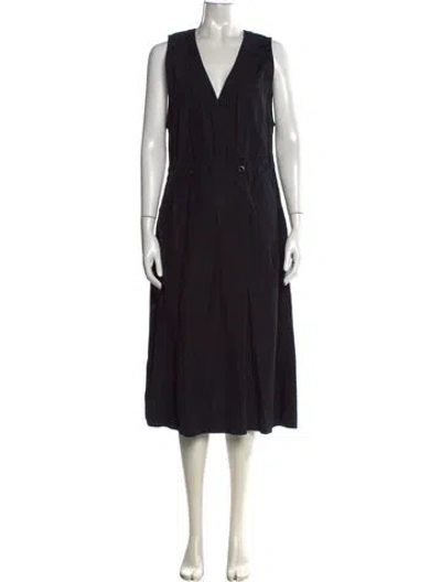 Pre-owned Mhl By Margaret Howell V-neck Midi Length Dress In Black