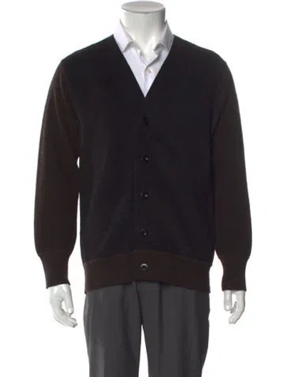 Pre-owned Mhl By Margaret Howell Wool V-neck Cardigan In Black