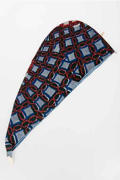 Mhudi Double Face Silk Printed Turban In Blue