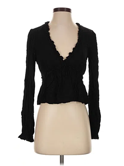 Pre-owned Mi Ami Long Sleeve Top Black Plunge Neckline Tops