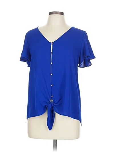 Pre-owned Mi Ami Short Sleeve Top Blue Keyhole Neckline Tops
