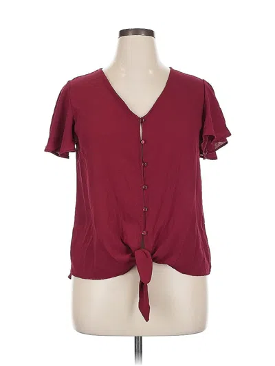 Pre-owned Mi Ami Short Sleeve Top Burgundy Keyhole Neckline Tops