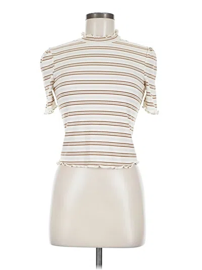 Pre-owned Mi Ami Short Sleeve Top Ivory Mock Neckline Tops In White