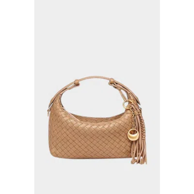 Mi Bolsa London Camilla Woven Genuine Shoulder Bag In Milk Tea