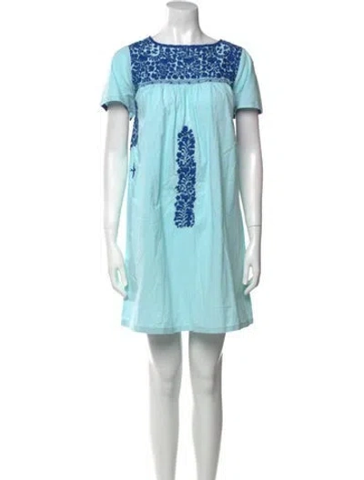 Pre-owned Mi Golondrina Bateau Neckline Mini Dress In Blue