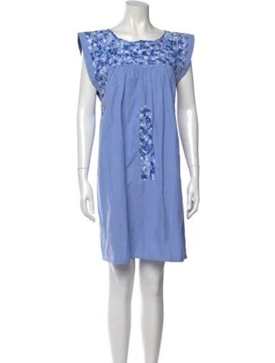 Pre-owned Mi Golondrina Bateau Neckline Mini Dress In Blue