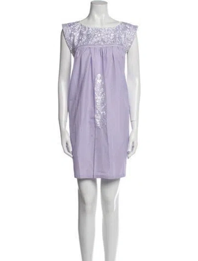 Pre-owned Mi Golondrina Bateau Neckline Mini Dress In Purple