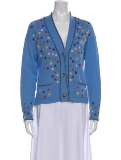 Pre-owned Mi Golondrina Cashmere Printed Sweater In Blue
