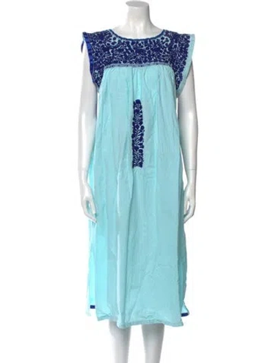 Pre-owned Mi Golondrina Colorblock Pattern Midi Length Dress In Blue