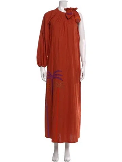 Pre-owned Mi Golondrina Crew Neck Long Dress In Orange