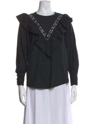 Pre-owned Mi Golondrina Crew Neck Long Sleeve Blouse In Black