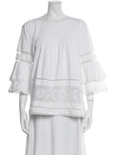 Pre-owned Mi Golondrina Crew Neck Three-quarter Sleeve Blouse In White