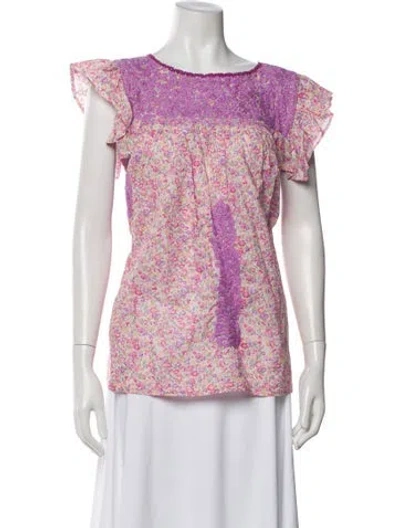 Pre-owned Mi Golondrina Floral Print Crew Neck Blouse In Multi
