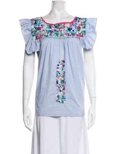 Pre-owned Mi Golondrina Floral Print Crew Neck Blouse In Multi