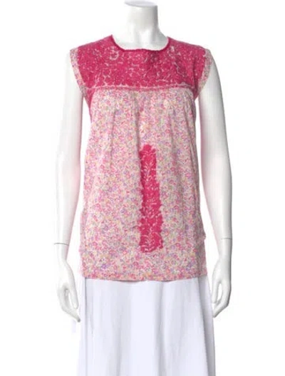 Pre-owned Mi Golondrina Floral Print Crew Neck Blouse In Pink