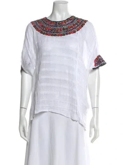 Pre-owned Mi Golondrina Floral Print Crew Neck Blouse In White