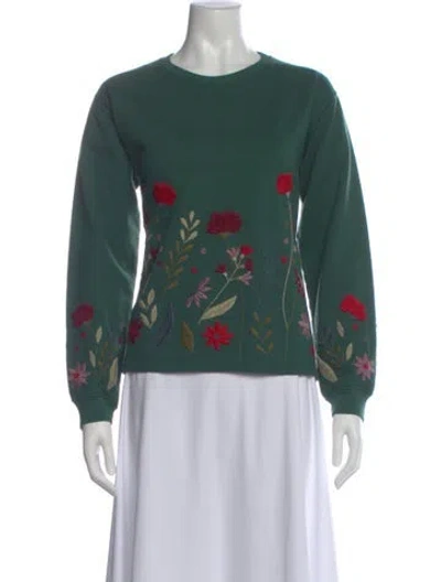 Pre-owned Mi Golondrina Floral Print Crew Neck Top In Green