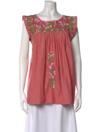 Pre-owned Mi Golondrina Floral Print Crew Neck Top In Pink