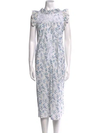 Pre-owned Mi Golondrina Floral Print Knee-length Dress In White