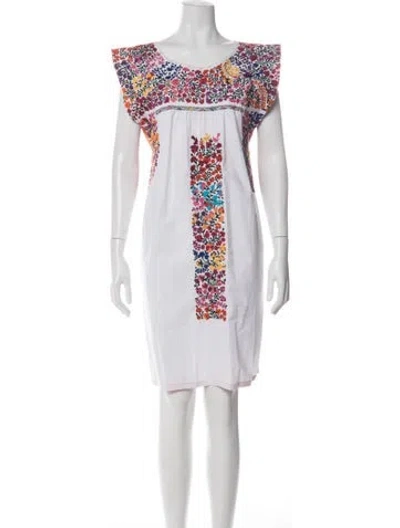 Pre-owned Mi Golondrina Floral Print Knee-length Dress In White