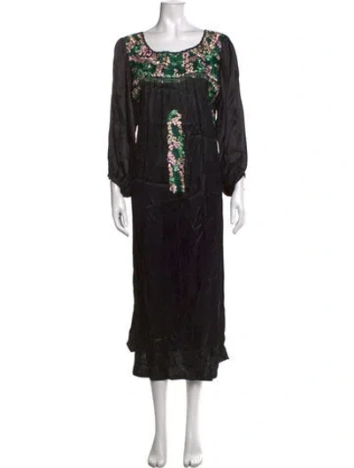 Pre-owned Mi Golondrina Floral Print Long Dress In Black