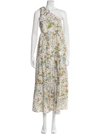 Pre-owned Mi Golondrina Floral Print Long Dress In Blue