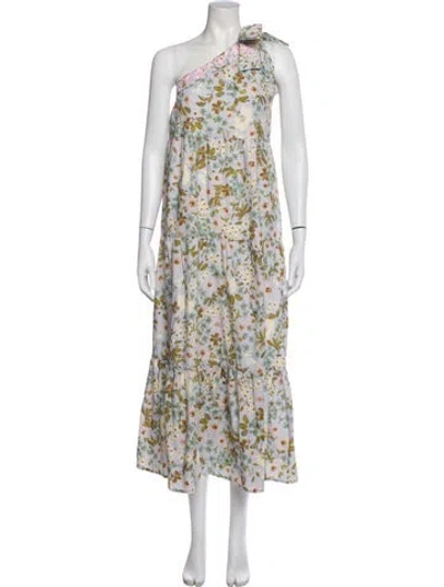 Pre-owned Mi Golondrina Floral Print Long Dress In Blue
