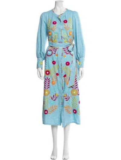 Pre-owned Mi Golondrina Floral Print Long Dress In Blue