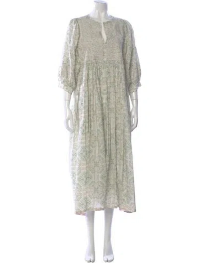 Pre-owned Mi Golondrina Floral Print Long Dress In Green