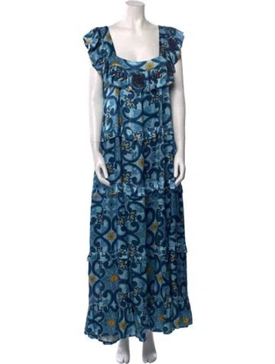 Pre-owned Mi Golondrina Floral Print Long Dress In Multi