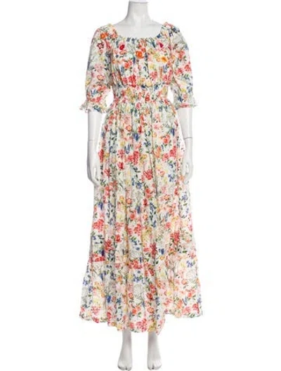 Pre-owned Mi Golondrina Floral Print Long Dress In Multi