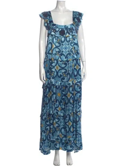 Pre-owned Mi Golondrina Floral Print Long Dress In Multi
