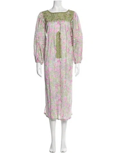 Pre-owned Mi Golondrina Floral Print Long Dress In Multi