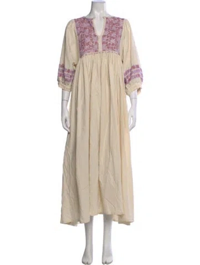 Pre-owned Mi Golondrina Floral Print Long Dress In Neutral
