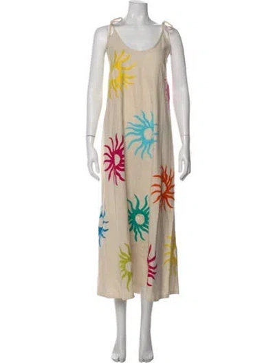 Pre-owned Mi Golondrina Floral Print Long Dress In Neutral