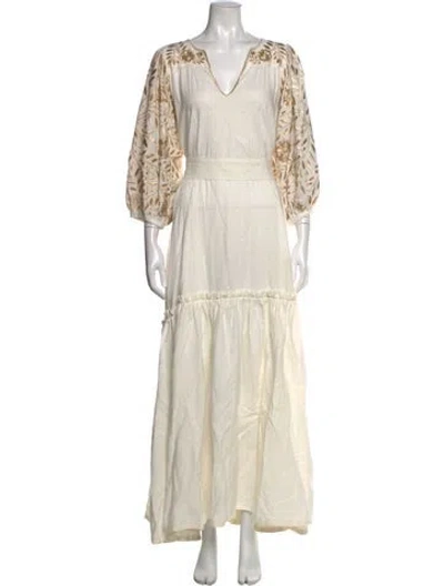 Pre-owned Mi Golondrina Floral Print Long Dress In Neutral