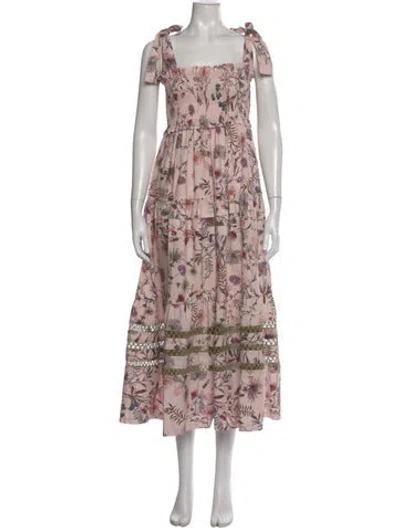 Pre-owned Mi Golondrina Floral Print Long Dress In Pink