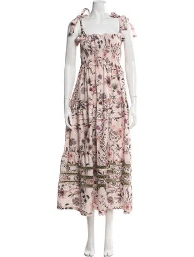 Pre-owned Mi Golondrina Floral Print Long Dress In Pink