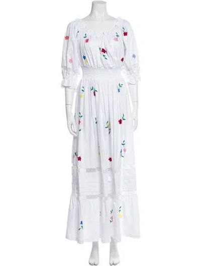 Pre-owned Mi Golondrina Floral Print Long Dress In White