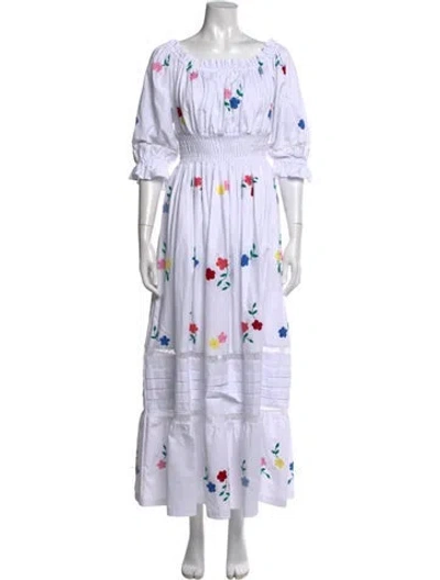 Pre-owned Mi Golondrina Floral Print Long Dress In White