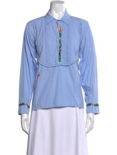 Pre-owned Mi Golondrina Floral Print Long Sleeve Blouse In Blue