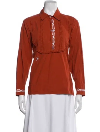 Pre-owned Mi Golondrina Floral Print Long Sleeve Blouse In Orange