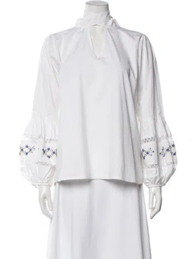 Pre-owned Mi Golondrina Floral Print Long Sleeve Blouse In White